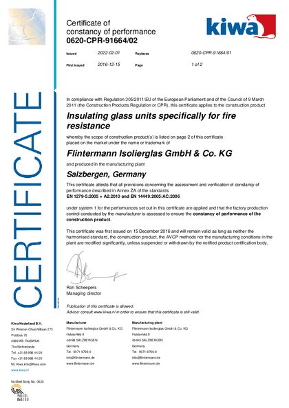 Vorschau: UNIGLAS® | FLAME – Kiwa Nederland B.V.