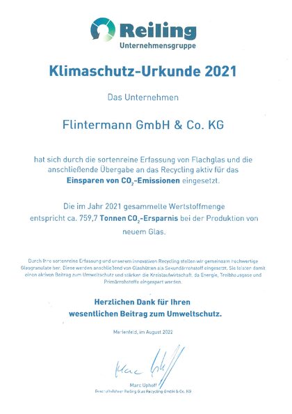 Vorschau: Klimaschutz-Urkunde – Reiling Unternehmensgruppe